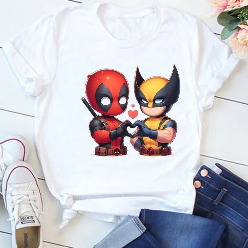 T Shirt hitam grafis lucu wanita kartun Dead-pool pakaian 90s anak perempuan Harajuku pakaian lengan pendek atasan Y2K wanita