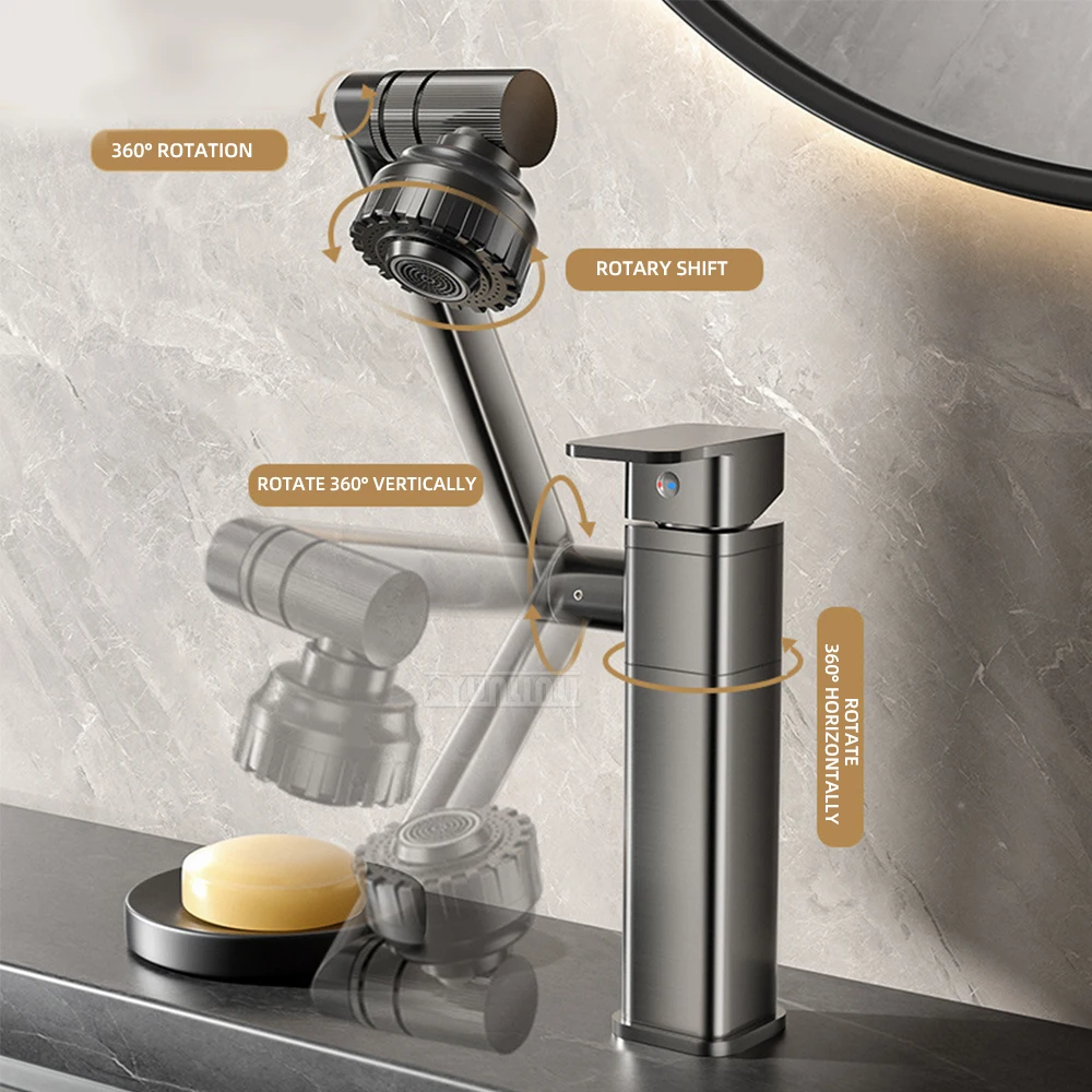 Bathroom pull-out sink and basin faucets for Washbasin hot and cold 360 degree rotation