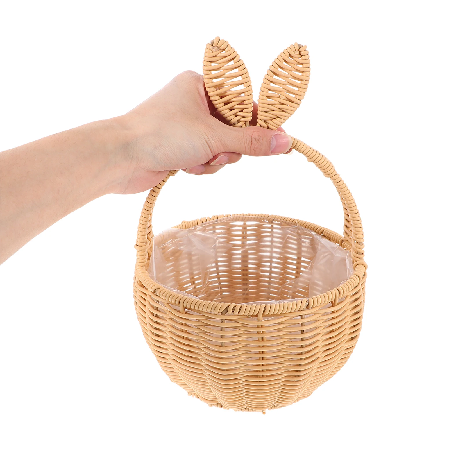 

Handheld Bunny Ear Basket Imitation Rattan Woven Storage for Wedding Flower Girl Picnic Travel Shopping Decorative Use
