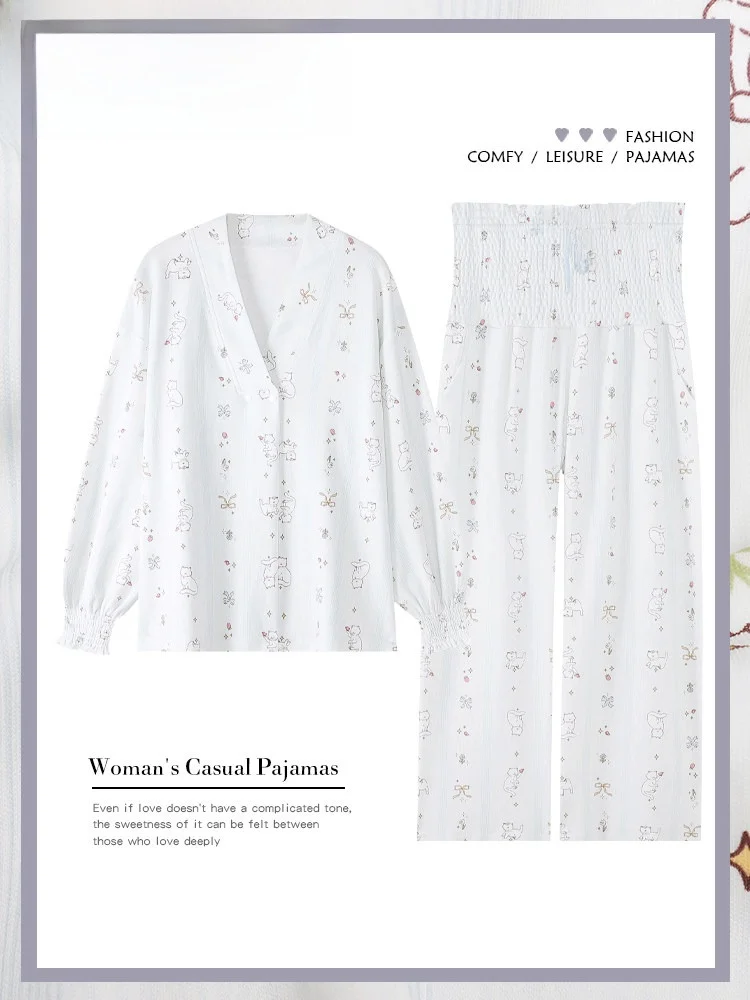 pure-cotton-maternity-nightgown-set-women's-home-clothes-sleepwear-feeding-breastfeeding-spring-autumn-seasonal-fenteng-care