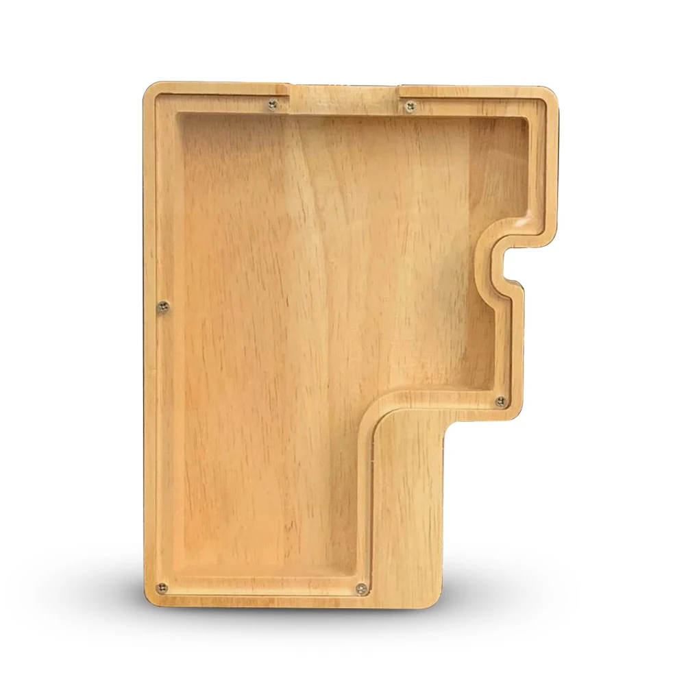 Coin Saving Box Wooden Alphabet Letter Shaped Money Jar with Transparent Window Personal Bank, M