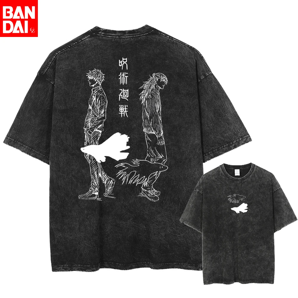 

Jujutsu Kaisen Washed T-Shirt Gojo Satoru Geto Suguru Graphic Tees Men Women Vintage Oversized Short Sleeve Streetwear Tops