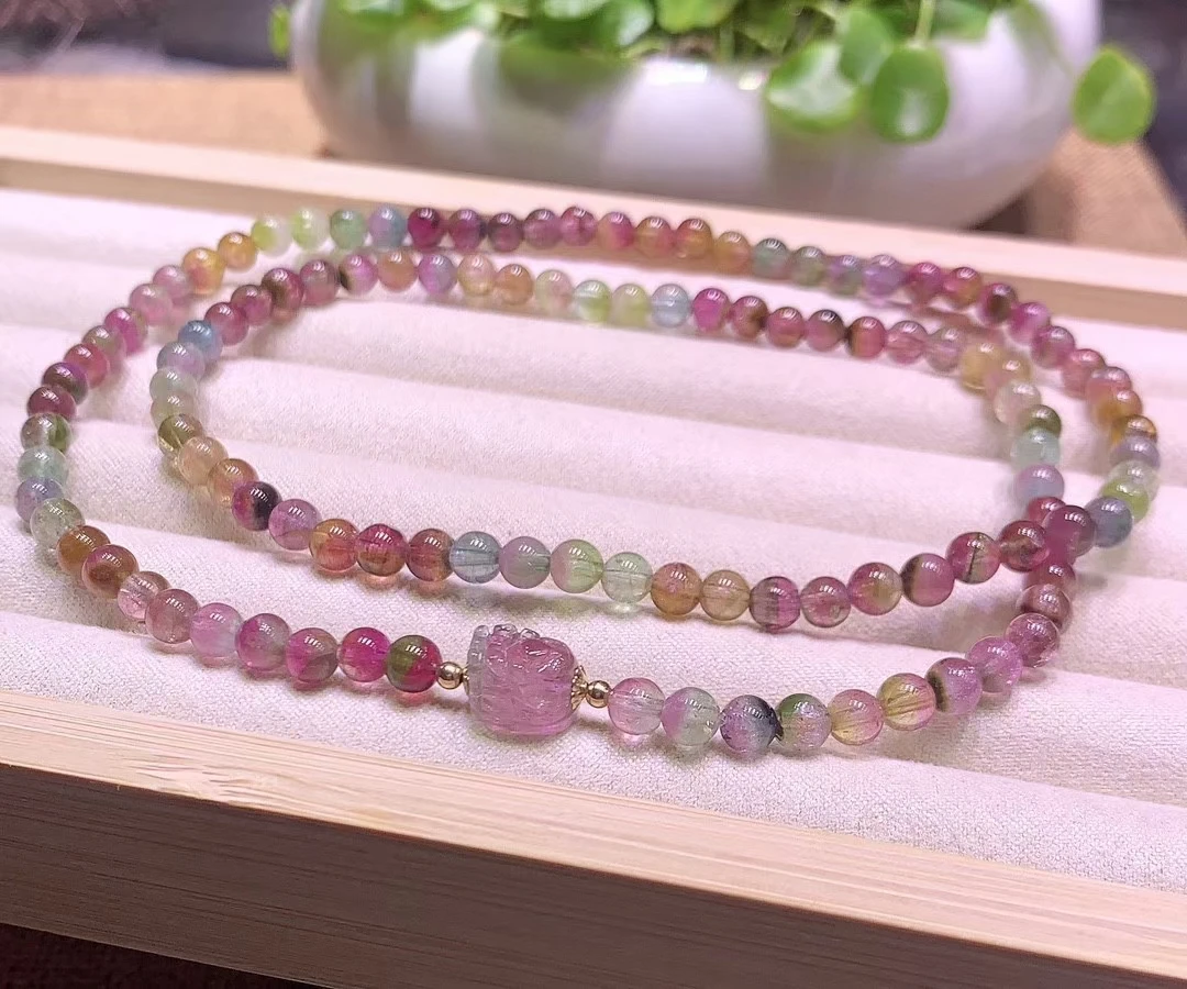 Natural Red Tourmaline Clear Round Beads Bracelet 5.1mm Pi Xiu Pendant Brazil Women Men Rare Watermelon Tourmaline AAAAAAA