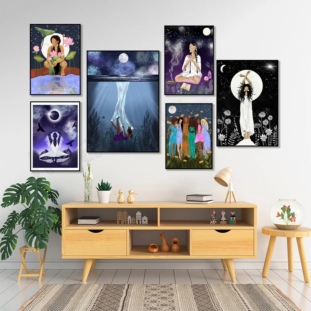 Intuition, Cosmic Aura, Full Moon Unity Diversity Illustration, LOTUS LUNA MAGIC, FRIENDSHIP, Art Spiritual Women Dharma Poster