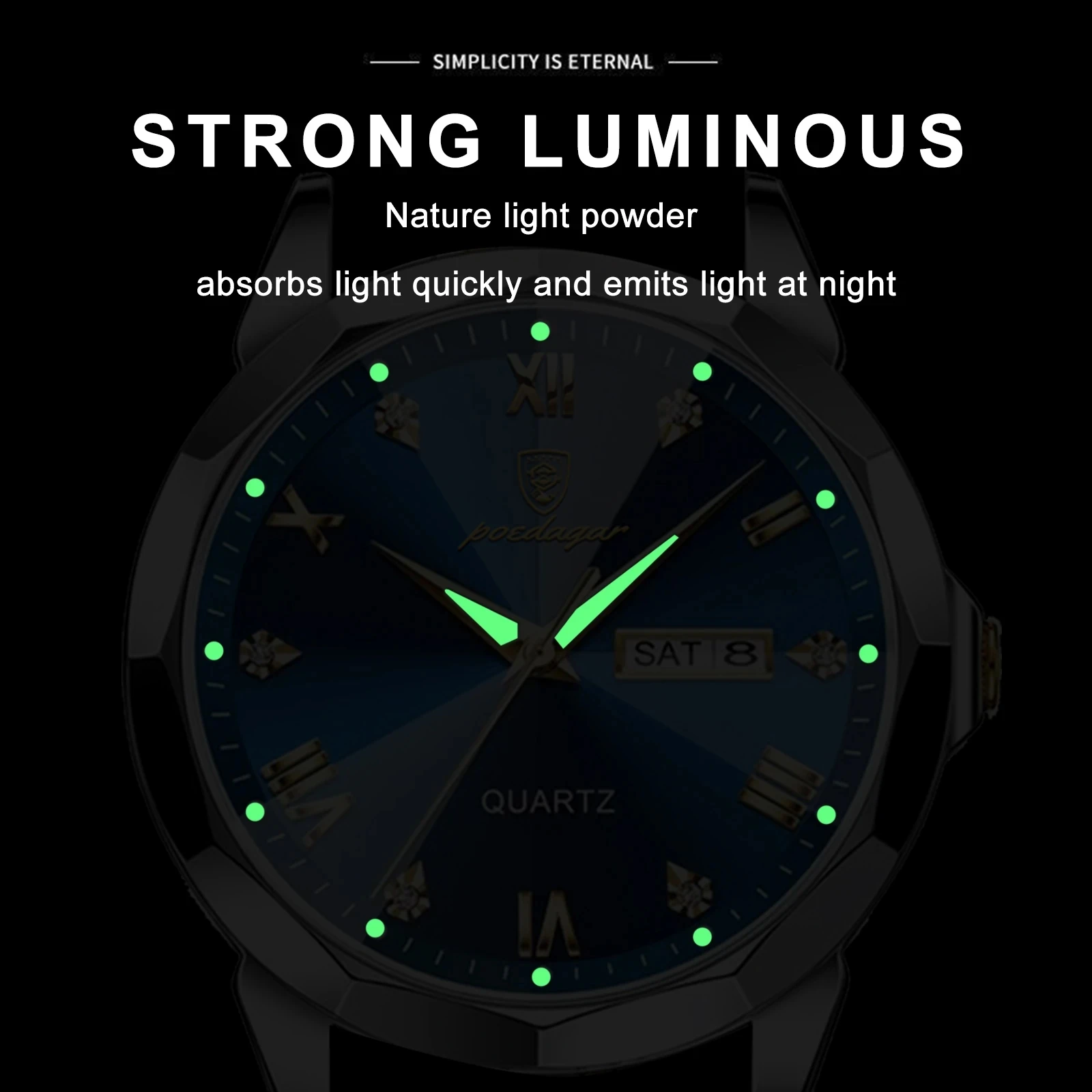 POEDAGAR Fashion Blue Quartz Watch for Men High Quality Stainless Steel Waterproof Luminous Date Mens Watches Top Brand Luxury