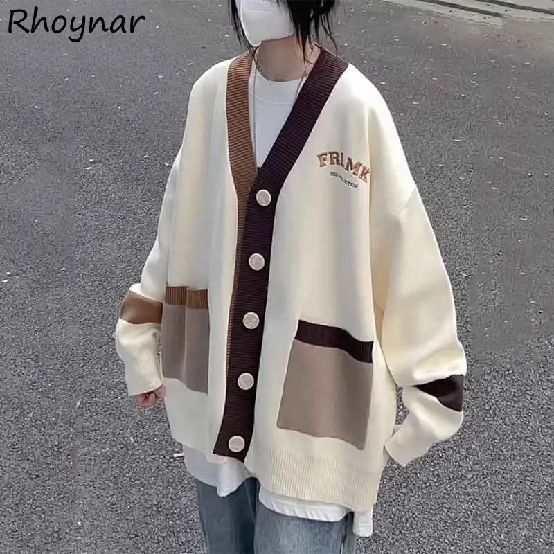 

Cardigan Women V-neck Japanese Stylish Panelled Embroidery Designer Sweaters Preppy Clothing Baggy Teens High Street Кардиган