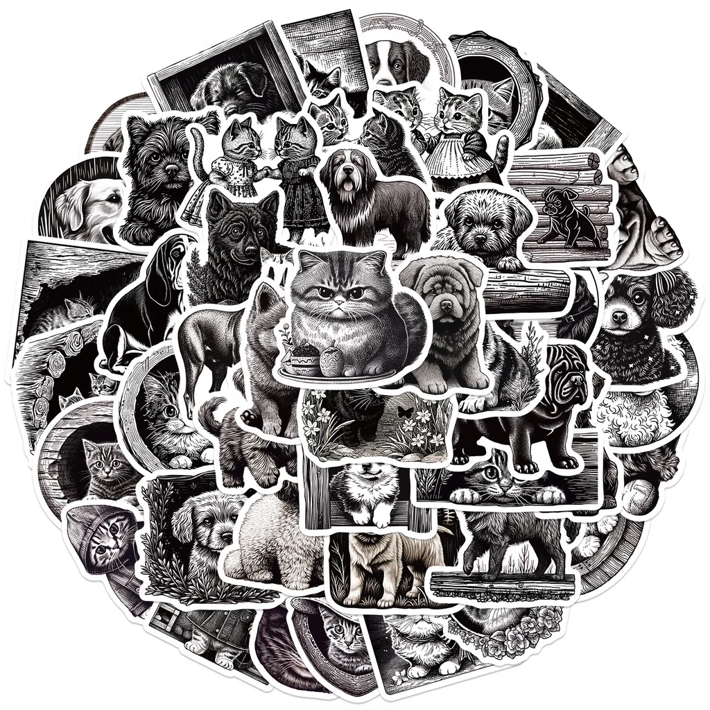 50PCS Cartoon Schwarz und Weiß Druckgrafik Tier Graffiti Aufkleber für Hand Konto Federmäppchen Aufkleber BulingBulingStickers Store