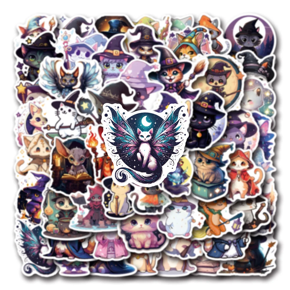 10/30/55PCS Magic cat Sticker Cartoon Graffiti Decoration Suitcase Laptop Skateboard Refrigerator Waterproof Decal Kids Toy