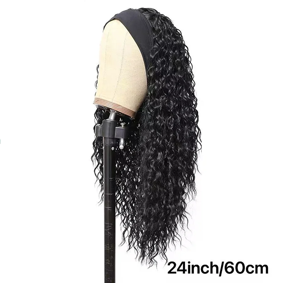 24 inch (1B)Curly Headband Wig Loose Water Wave Headband Wigs None Lace Wig Glueless for Women Synthetic 150% Density Natural