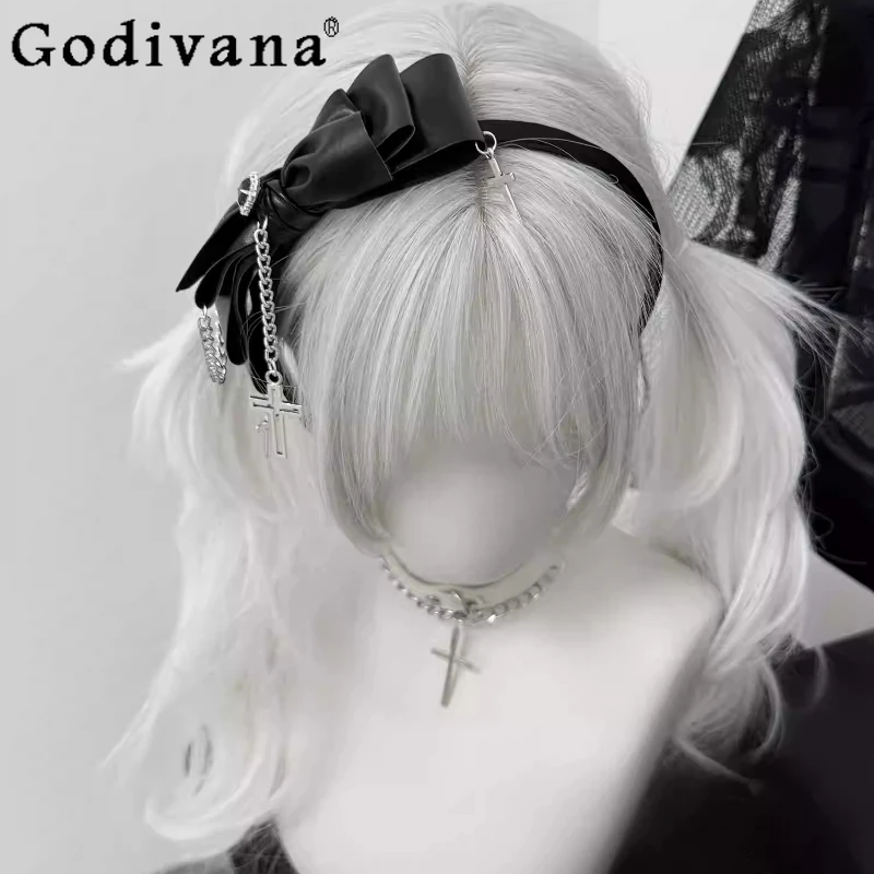 

Персонализированная модная универсальная омолаживающая повязка на голову с темным бантом в стиле Лолита для девочек, аксессуар для волос в готическом стиле для вечеринок и субкультур