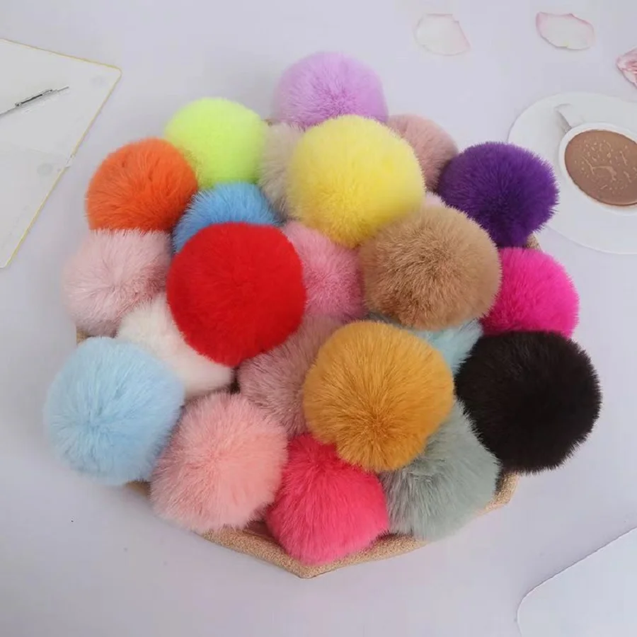 DIY 5cm Pompom Ball Artificial Rabbit Hair Ball with Small Elastic Cord for Hats Shoes Bags Scarves Gloves Accessories 5pcs