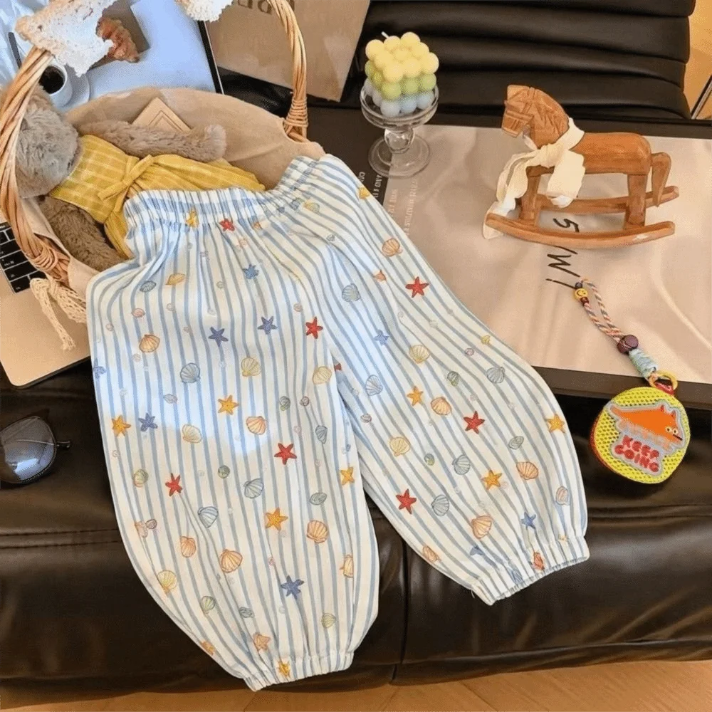 Loose Floral Print Children's Harlan Pants Ankle Length Mosquito Proof Cotton Ankle Pants Casual Pants Children's Wear