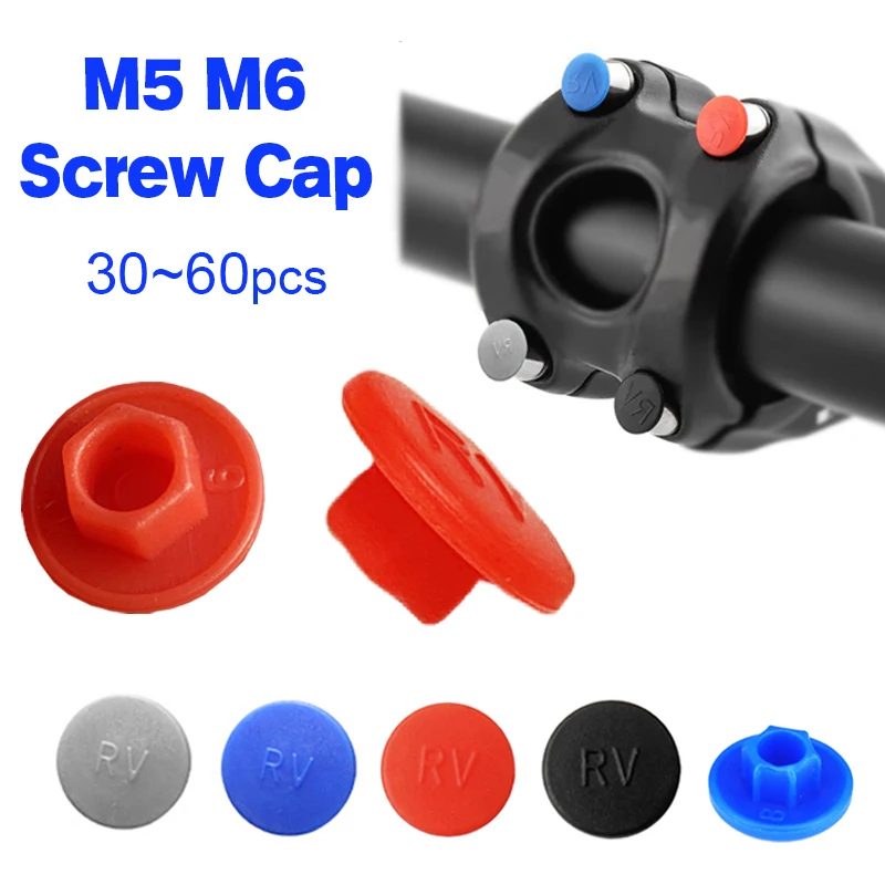 30~60pcs Bicycle M5 M6 Hexagon Screw Cap Headset Stem Screw Protection MTB Road Bike Stem Crank Post Bolt Protect Cover