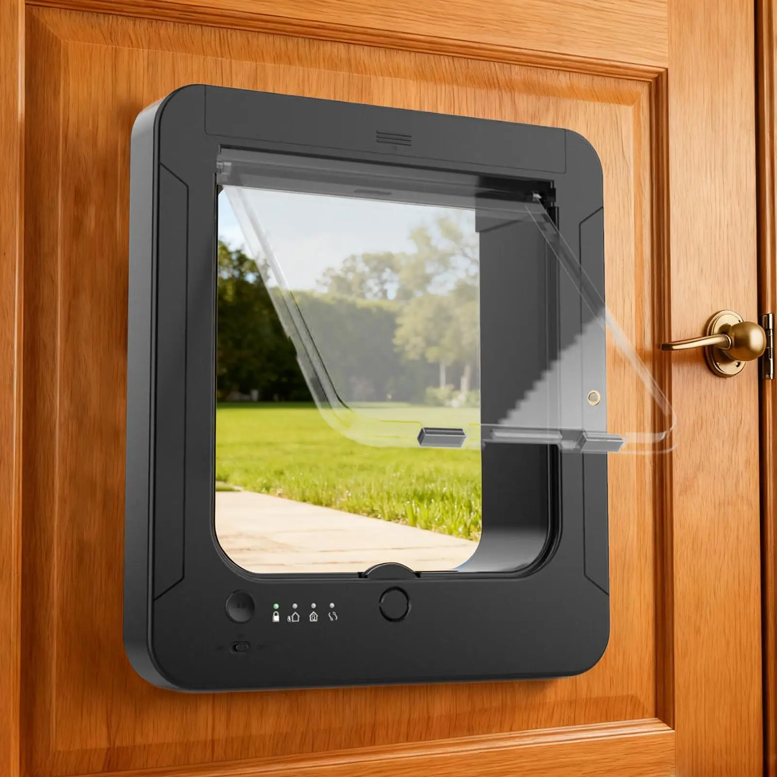 Puerta Inteligente para Mascotas con Microchip, Puerta para Mascotas con Bloqueo de 4 Vías con Control Remoto y 2 Collares con Sensor, Puerta Automática con Sensor para Perros para Puerta