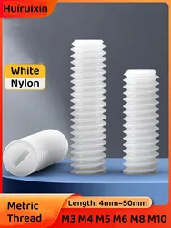 5~50pcs M3 M4 M5 M6 M8 M10 Nylon Slotted Grub Bolt White Plastic Thread Flat Head Metric Headless Set Screw