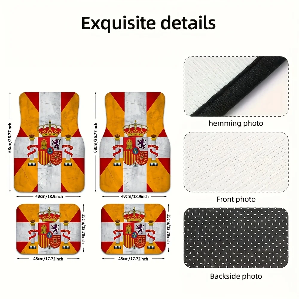 Set Of 4 Car Mats Featuring A Yellow And Red Striped Design Inspired By The Spanish Flag, Perfect For Enhancing Your Vehicle'S I