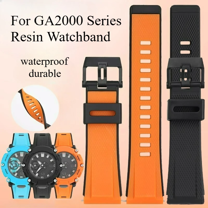 Hebilla de acero especial con bordes reforzados para Casio GA2000 PRG600, correa de reloj de resina con interfaz plana militar, verde, negro, amarillo y azul