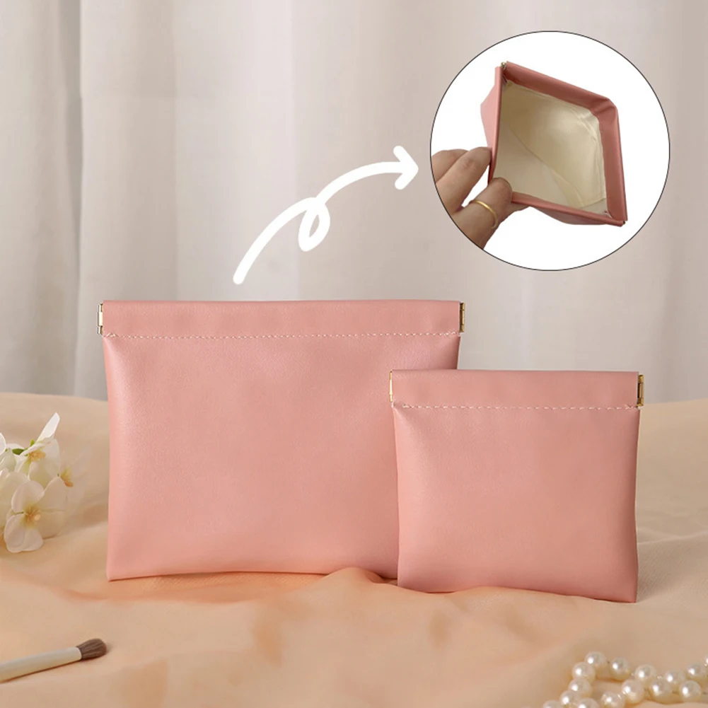 Portable PU Storage Bag Featuring Automatic Closure Perfect for Storing For Cables Headphones and Small Electronics