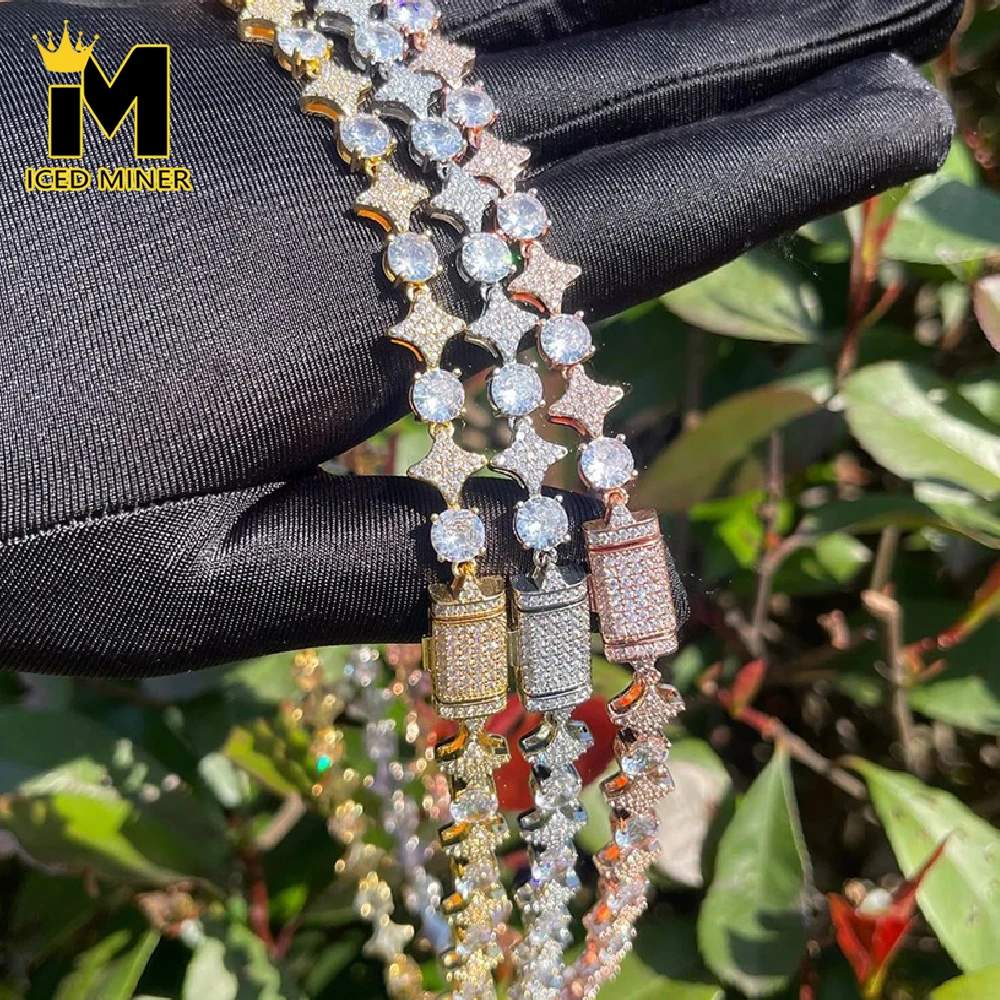 

Icedminer Iced Out Star Round Zircon Link Chain Necklaces For Men Women Choker Hip Hop Jewelry Free Shipping