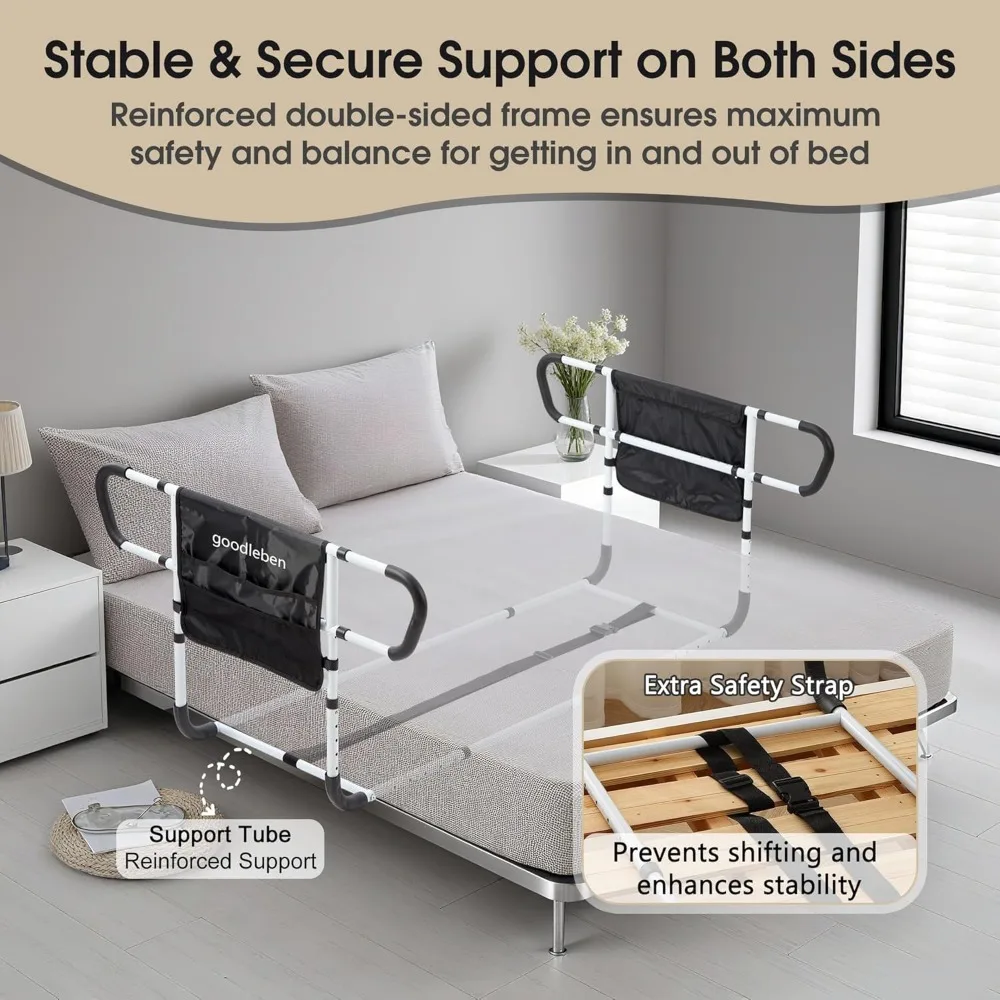 高齢者向け調節可能な両側ベッド安全レール、ツイン/フル/クイーンベッドに適合、工具不要の取り付け