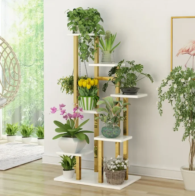 Modern Indoor Simple Wrought Iron Flowerpot Rack Luxury Light for Living Room Balcony Garden Floor-Standing Floral Plant Shelfpr