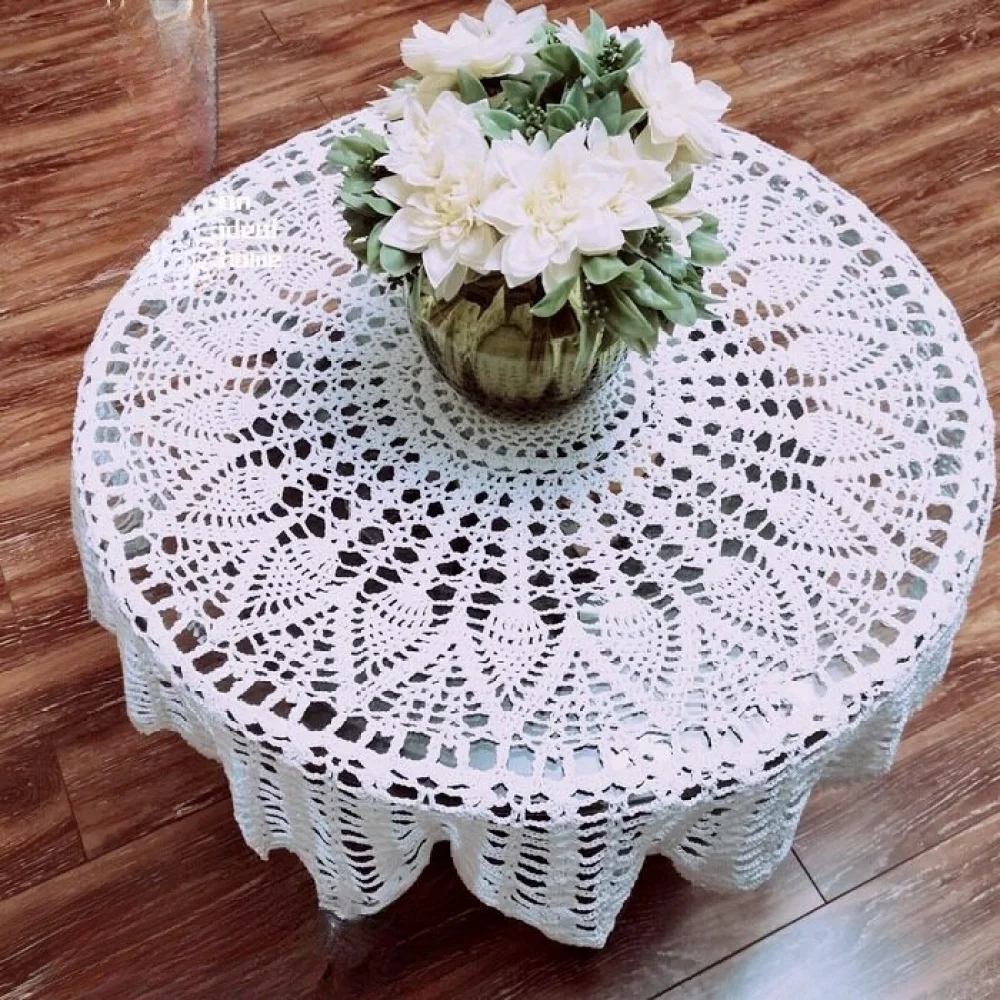 Handmade Crochet Lace Tablecloth Round Nordic Hollow Out Table Cover Cotton Blend Vintage Decorative Table Mat For Home