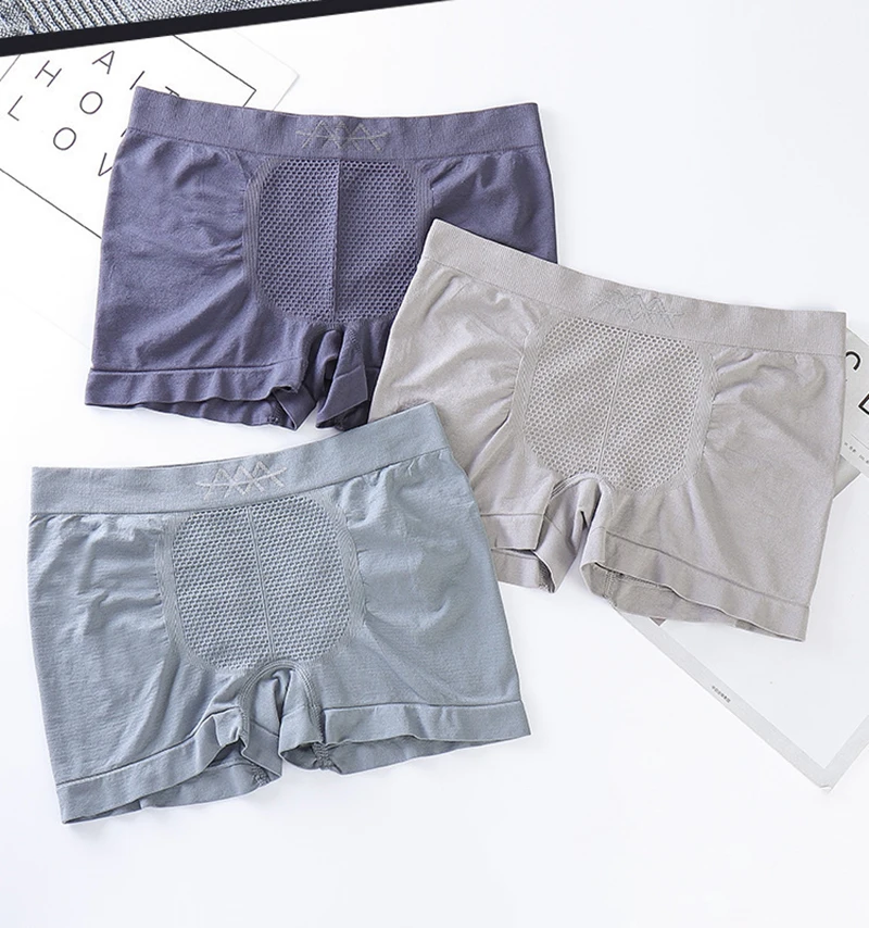 Men Boxers Solid Color High Stretch Panties U Convex Seamless Sexy Underpants Sweat Absorption Mid Waist Underwear For Bathroom