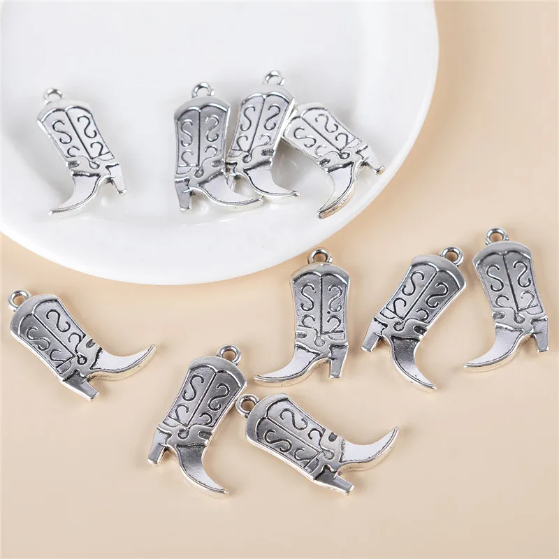 Fashion 10pcs Tibetan Silver Color Cowboy Hat Boots Shoes Charms Pendant Antique Jewelry DIY Handmade Craft Pendant Accessories