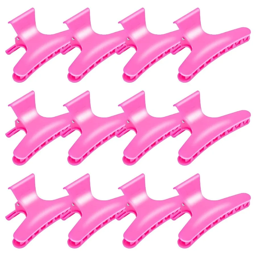 

12 Pack Hot Pink Butterfly Clamps Hair Claw Clips for Styling Sectioning Cutting and Coloring in Salon and Home Use HighQuality