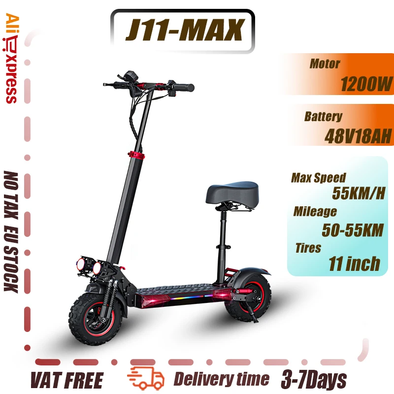 Elektrische Scooter J11 Max 1200W 48V18AH Max Snelheid 55KM/H Opvouwbaar Urban Sports Commuter EScooters Volwassenen sportband 11 inch E-Scooter