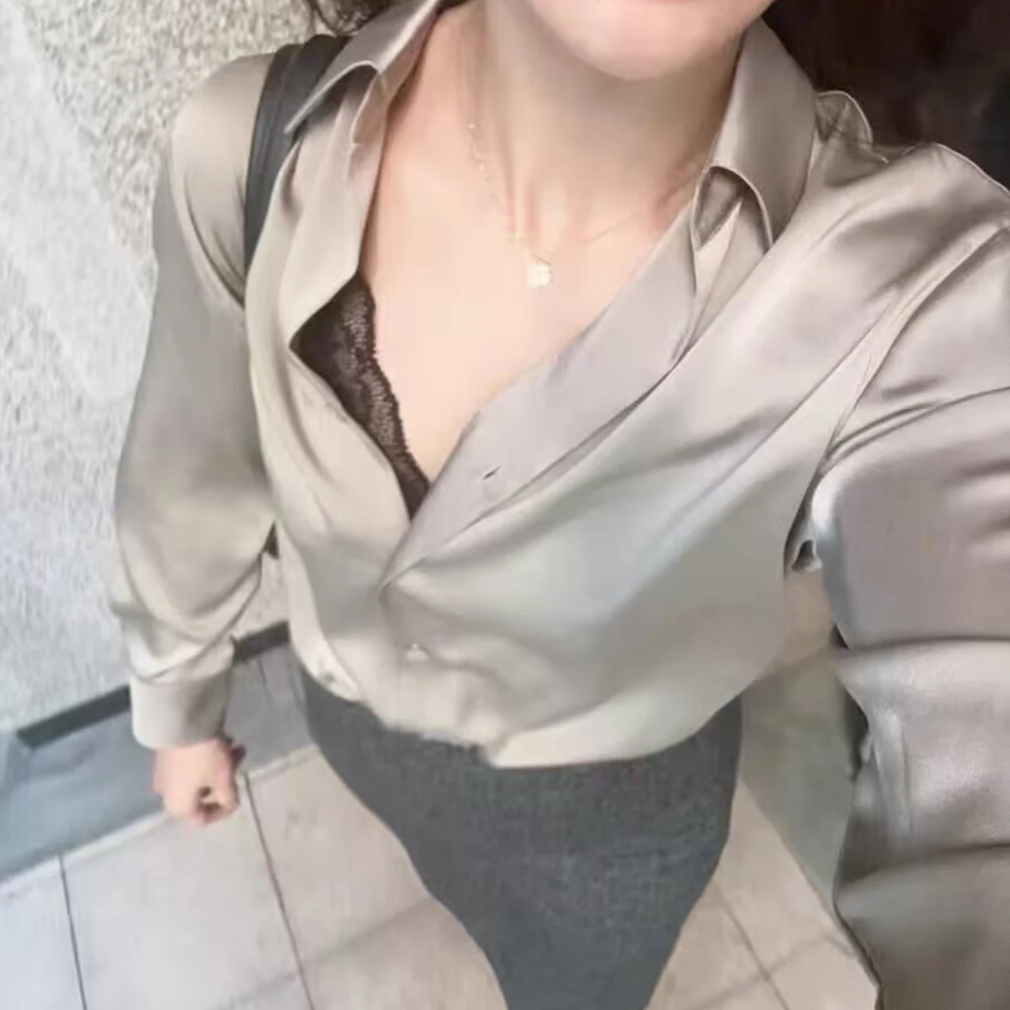 2025 invierno nueva mujer Faion Personali Long Sve irt versátil Simple Sle transpirable cómodo agradable para la piel