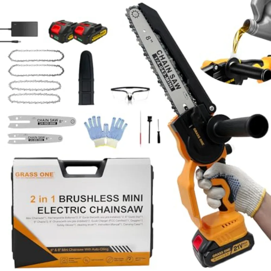 

Mini Chainsaw 8 inch and 6 Inch Portable Electric Chainsaw 2026 Upgrade Small handled Chain saw Cordless with 2 Batteries and A