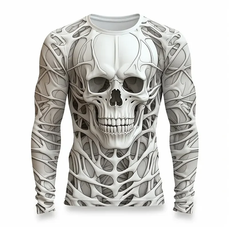 

Creative Design 3D Skull Print Men's T-Shirt Autumn Daily Casual Long Sleeve Crew Neck Pullover Tees Oversize Breathable Clothes