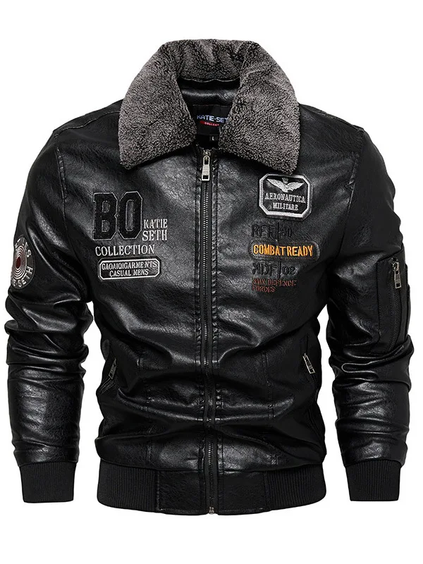 

Men's PU Leather Jaet Large Size New Sle Motorcycle Clothes Fce Lined Outerwear Slim Fit Cotton Long Sve Coat