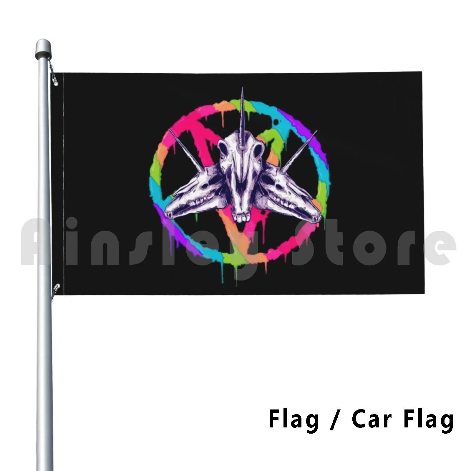 Drip Flag Car Flag Funny Unicorn Horror Rainbow Skull Evil Pentagram Satan