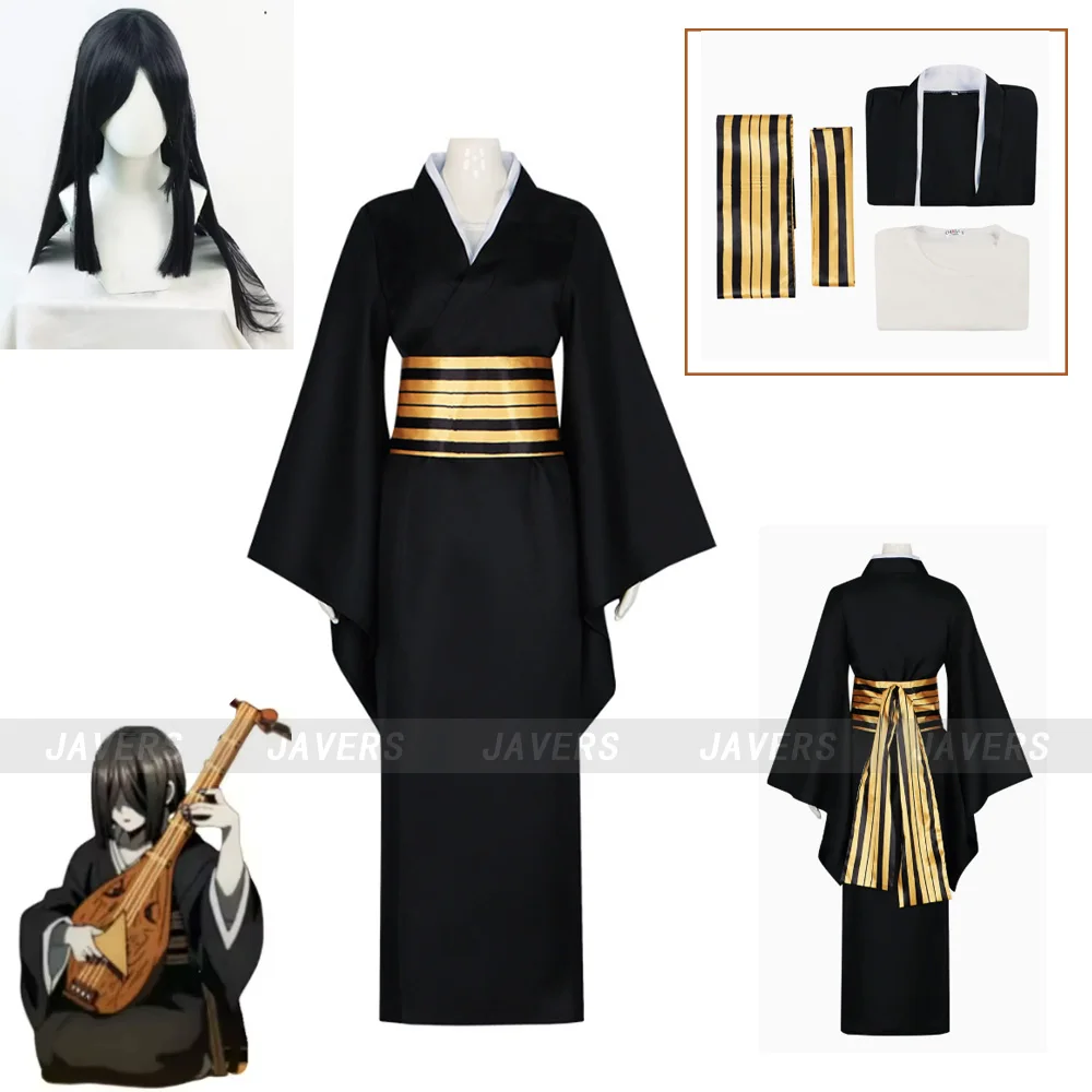 

Anime Nakime Cosplay Costume Infinity Castle Pipa Japanese Black Kimono Dress Bathrobe Woman Halloween Carnival Cos Party Suit