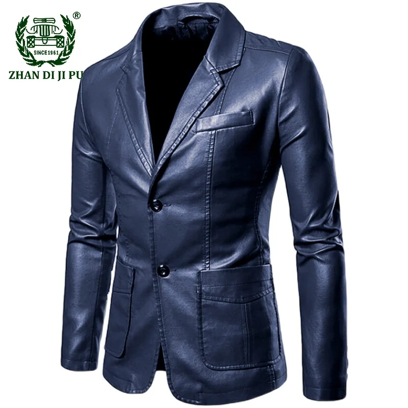 

Mens Lapel Leather Jacket Dress Suit Coat Slim Fit Male Business Casual Pu Blazers Jacket Spring Autumn Motorcycle Jacket 6XL