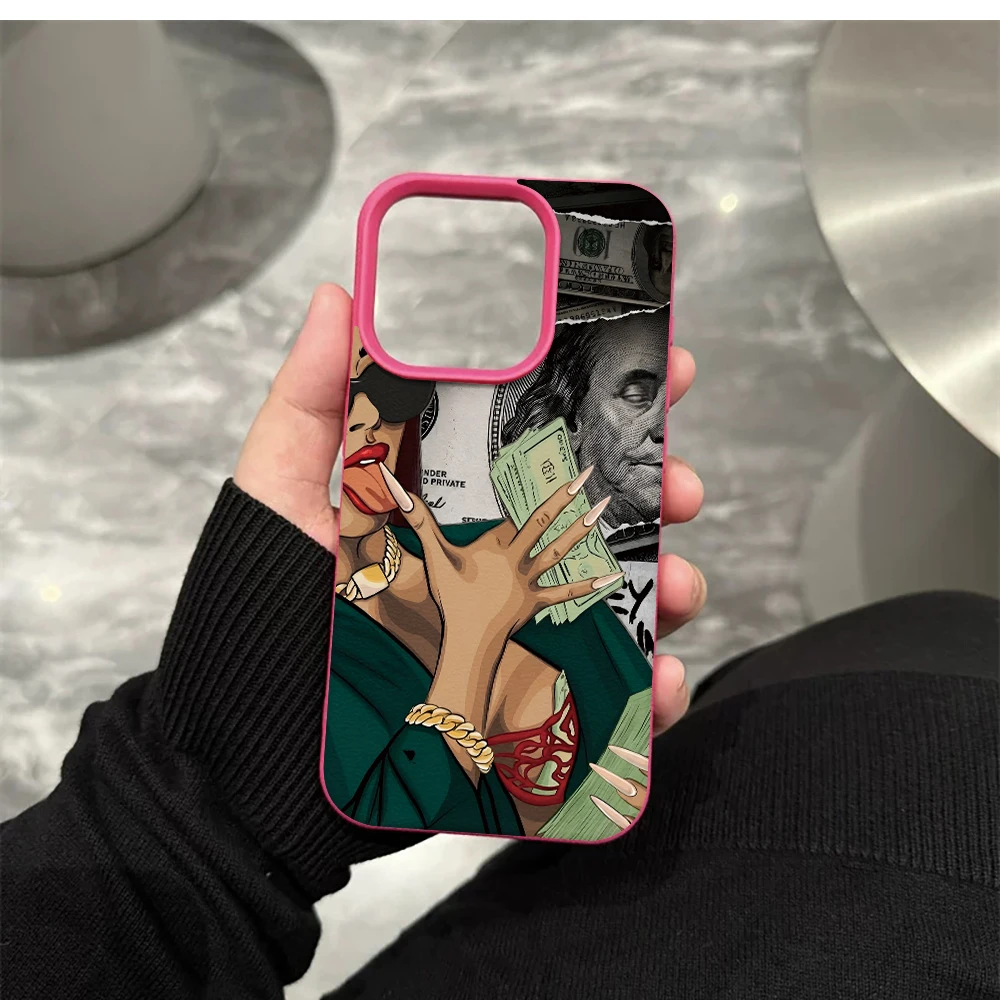 Coque de téléphone en silicone mat « Beautiful Woman Dollars » pour iPhone 17, 16, 15, 14, 13, 12, 11 Pro Max, 16, 15, 14 Plus, 17, 16, 15 Pro, 17 Air