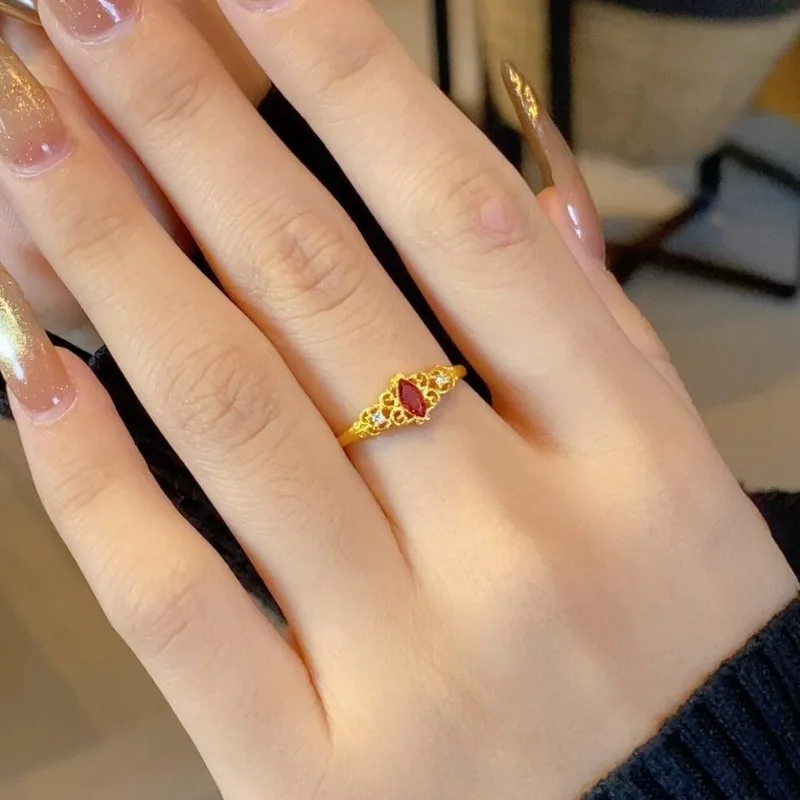 خاتم الكنز الأحمر عين الحصان، مجوهرات الزركون الصغيرة الرائعة، متعددة الاستخدامات، خفيفة فاخرة، مجوهرات عالية الإحساس، مزاج للتنقل اليومي #2