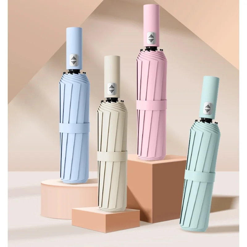 Ombrello pieghevole automatico a 3 sezioni con 24 stecche, antivento, anti-UV, a doppia calotta, grande, UPF, da viaggio, idea regalo per uomo e donna