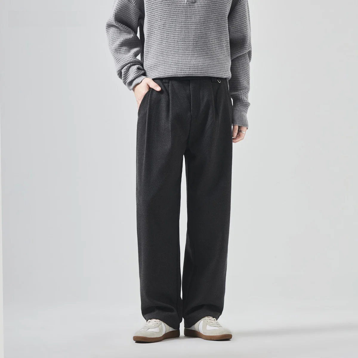 Business Casual Woolen Trousers for Men Loose Straight Leg Anti-Wrinkle Thick Winter Pants Youth mid Waist Straight West Pants