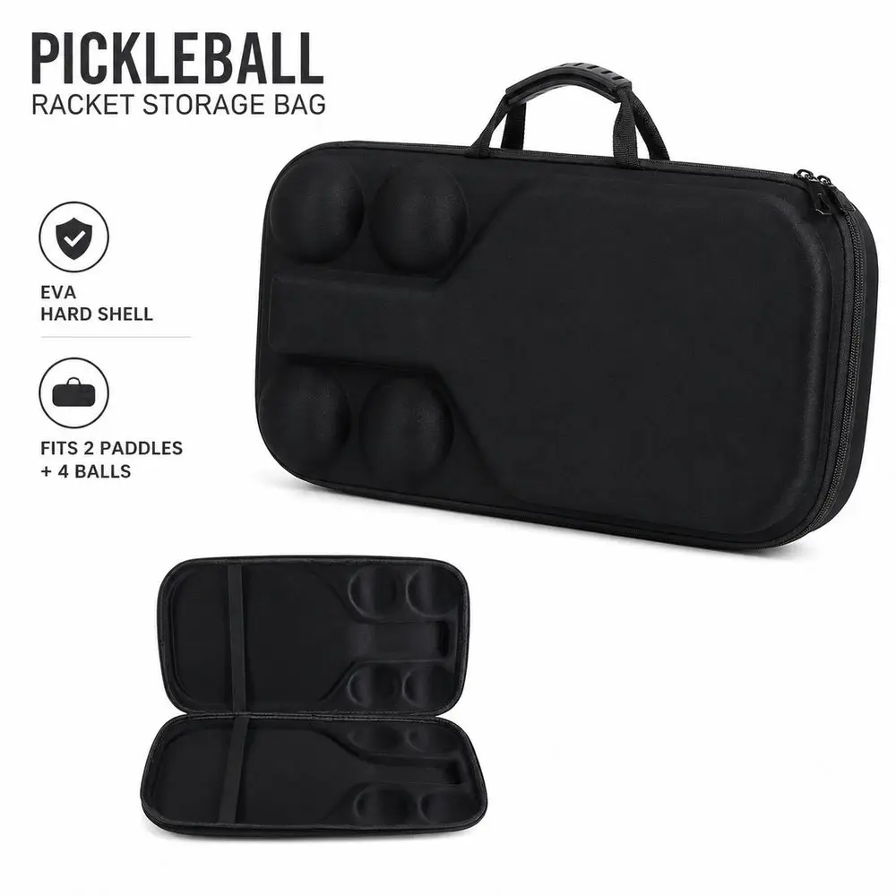 Hard Shell Pickleball Racket Storage Bag Waterproof EVA Protective Cover Pickleball Paddle Bag Fits 2 Paddles And 4 Balls