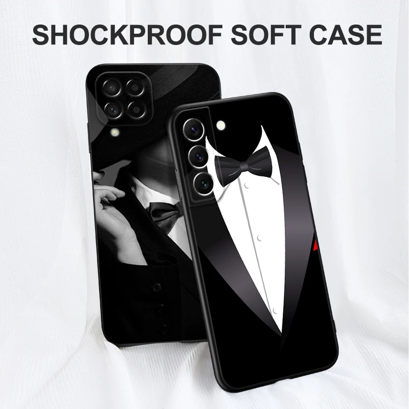 Black Tpu Case For Samsung Galaxy A03 SM-A035 A03 Core A03S A13 A23 LTE A33 A53 A73 4G 5G gentleman