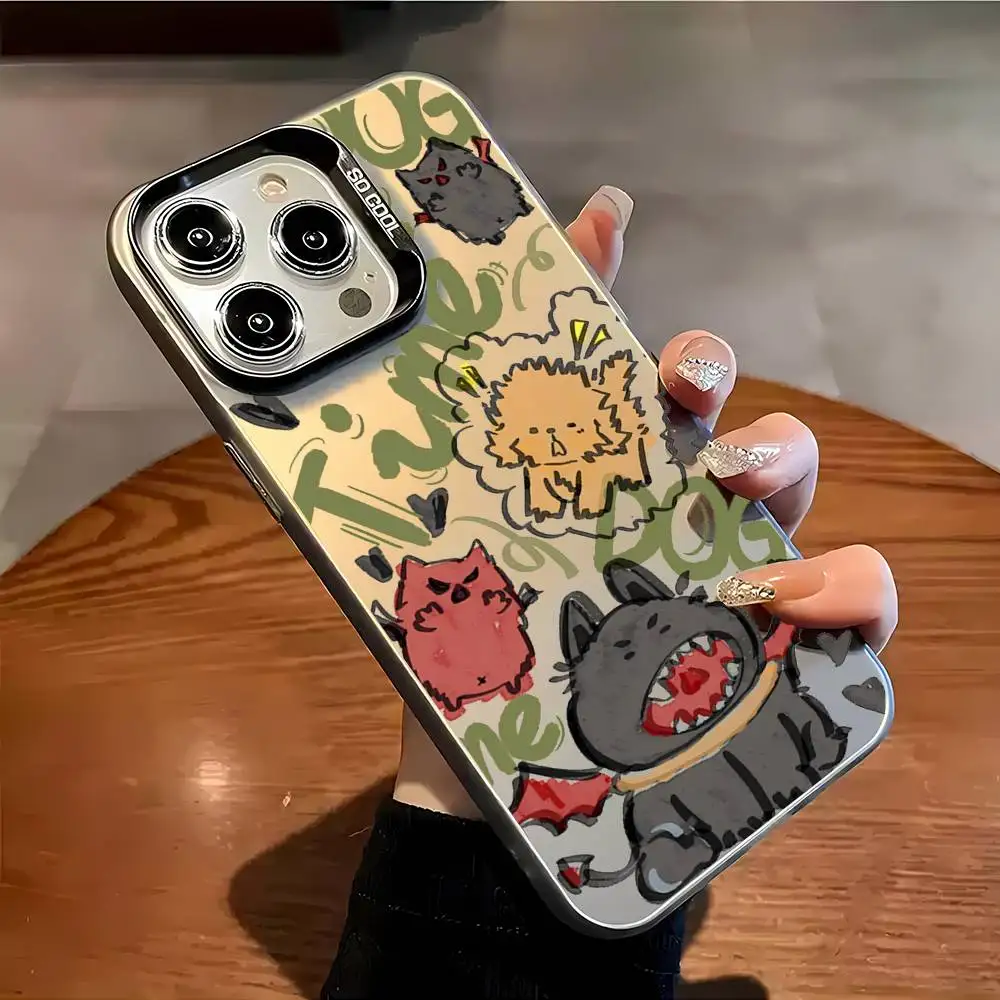 

Cute Hand Drawn Phone Case For IPhone 16 Pro Max 15 14 13 12 XS Plus 11 Fashion Matte Aurora Laser Gradient Shockproof Cover