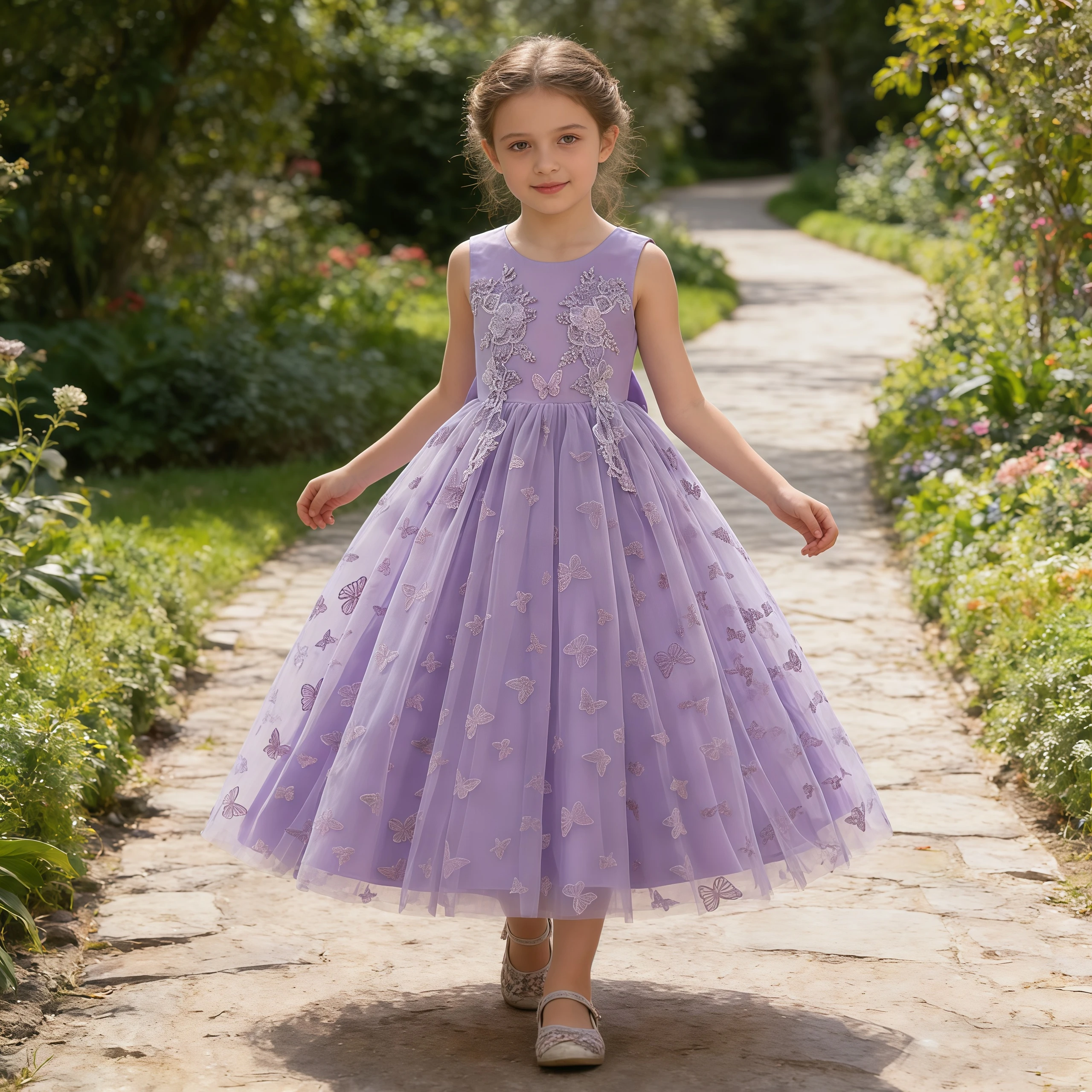 Girls Butterfly Embroidery Tulle White Ball Gown Princess Party Dress For Kids Wedding Birthday Elegant Formal Occasion Vestidos