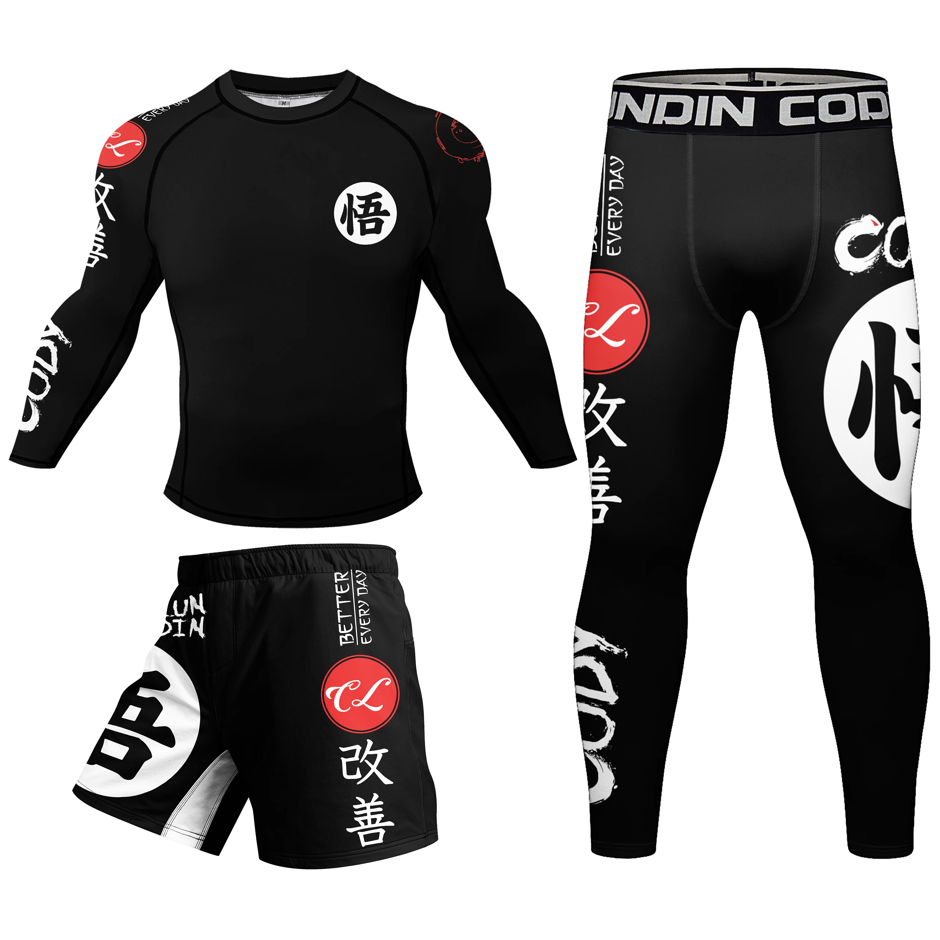 Hot Special Designs With Rubber Anti Slip MMA Rash Guard set men wholesale sublimation short sleeve rash guard shirt and legging