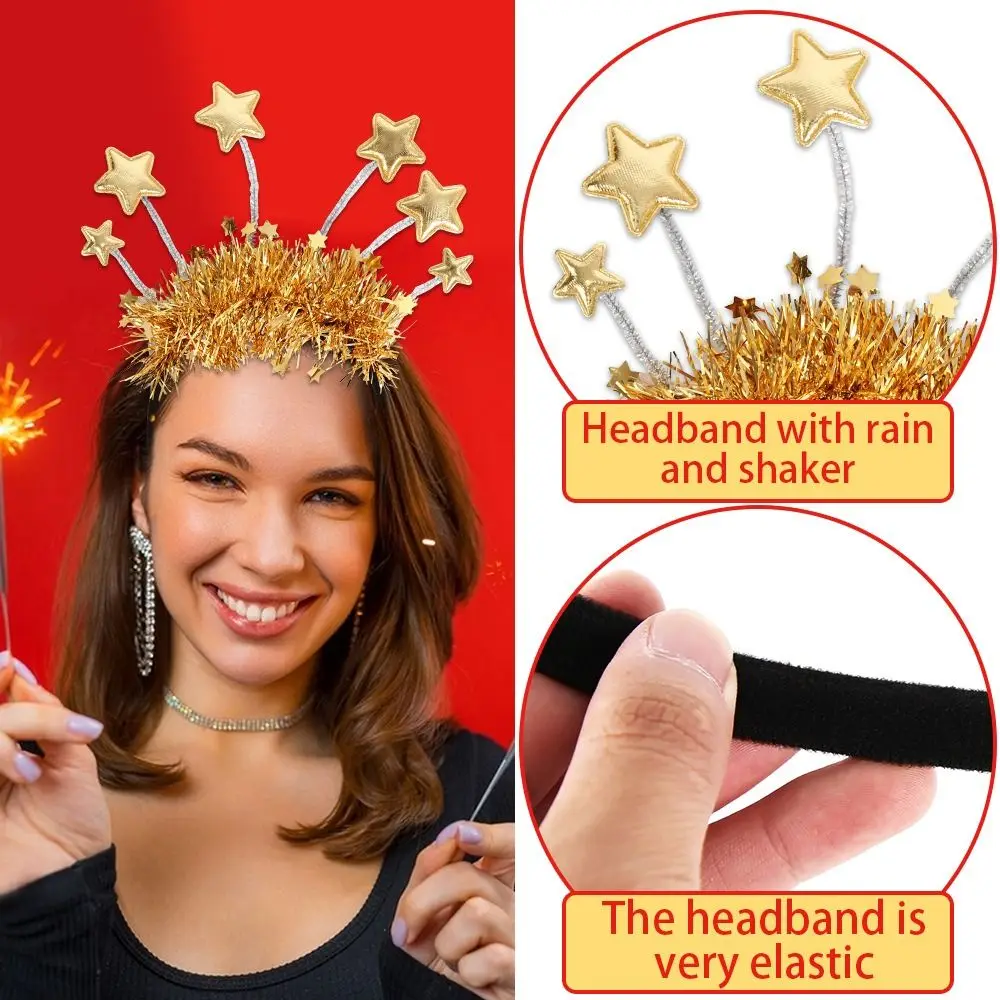 

Gold Silver Happy New Year Headband Glitter Decorative 2025 New Year Hairband Headwear Hair Hoop Party Photo Props