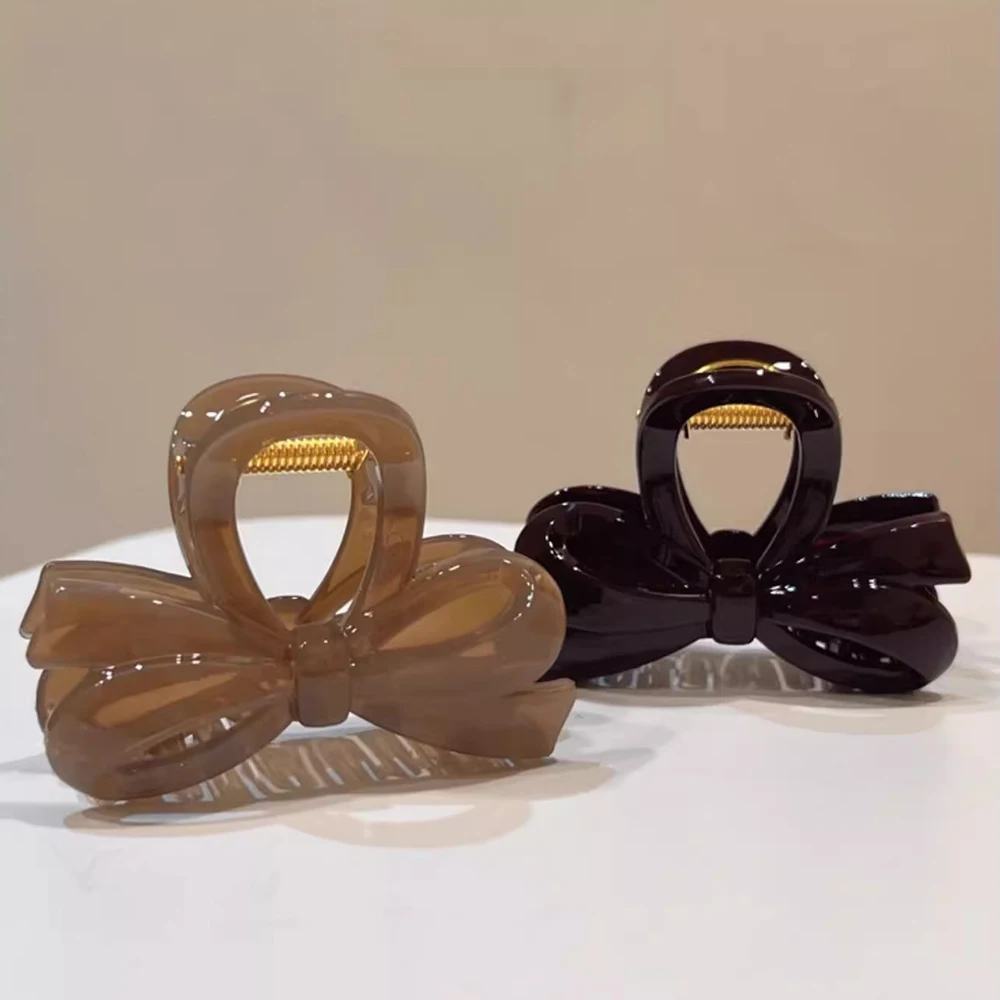 New Bow Clip Acrylic Colorful Simple Design Chocolate Coffee Gray Hair Clip Women's Daily Practical Hair Accessories Gift