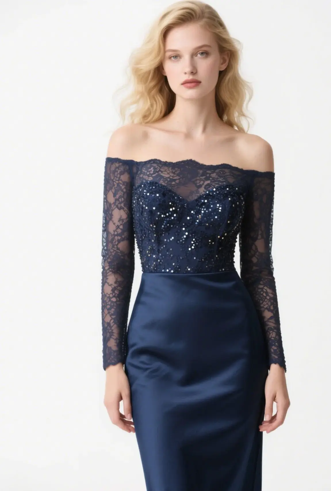 Сексуальное элегантное вечернее платье-футляр с открытыми плечами и длинными рукавами длиной до колена, атласное кружево с блестками, свадебное платье для гостей 2025, бесплатно по индивидуальному заказу