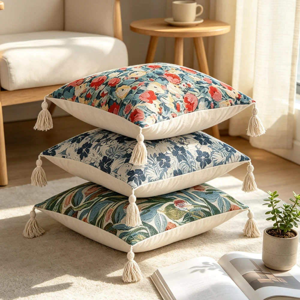 BUYNOW 1PC  Floral Jacquard Pillowcase Vintage American Bohemia Living Room Sofa Cushion Cover Home Bedroom Decor